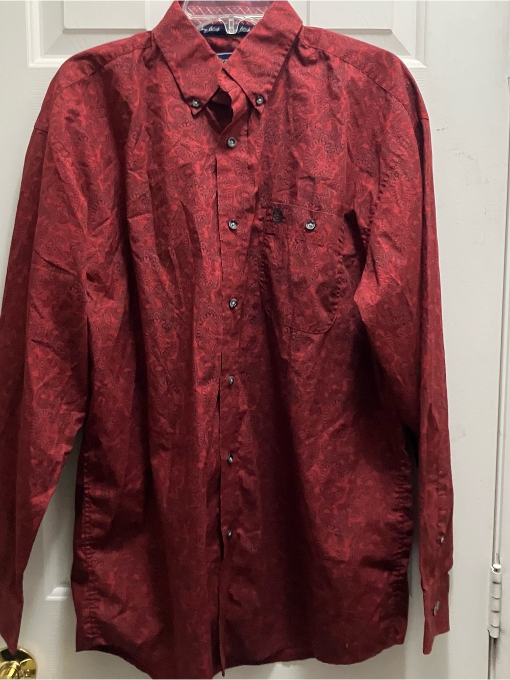 WRANGLER Shirt GEORGE STRAIT Mens Large Red Paisley Casual Button Up Western